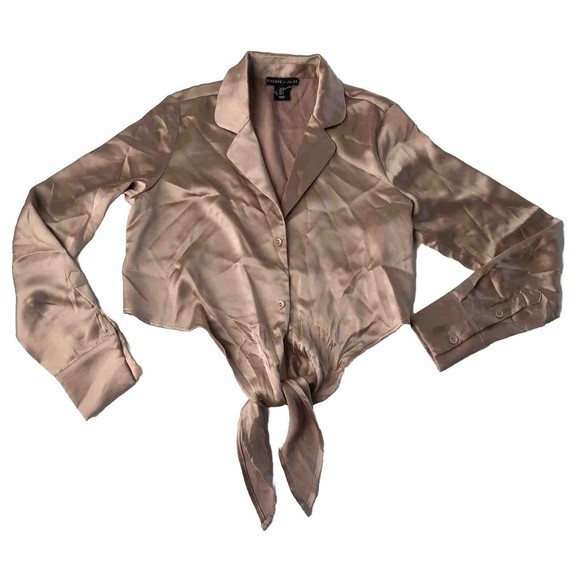 sincerely jules Crop Front Tie Blouse Small Rose Gold - Picture 1 of 13